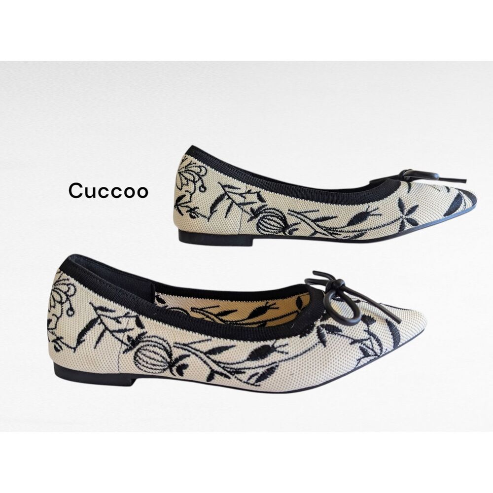 NWOT  CUCCOO TILAWA Floral Embroidery Bow Decor Ballet Flats  Sz 36
